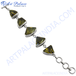 将图像加载到图库查看器中， 925 sterling silver bracelet with triangular citrine gemstones, silver chain, and clasp

