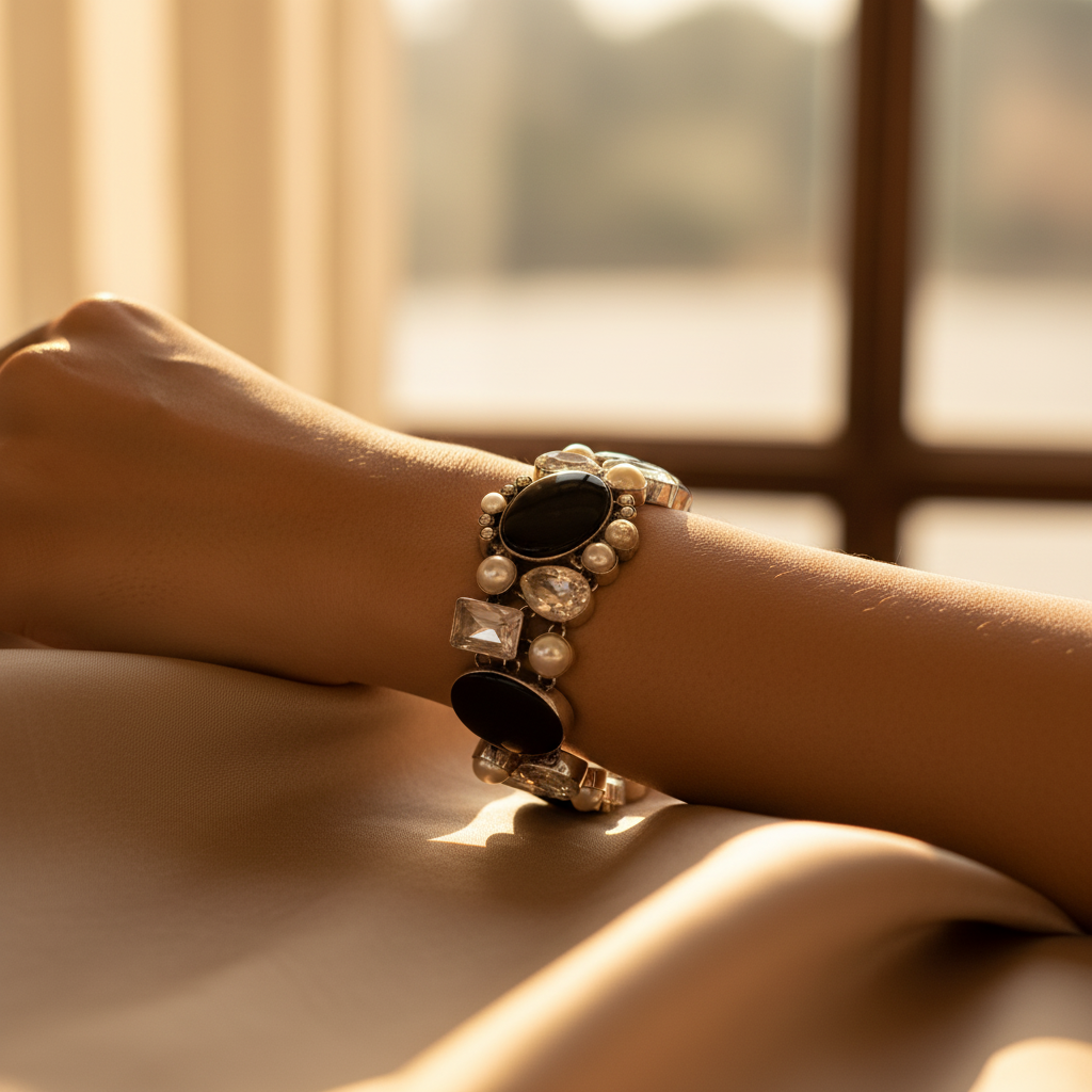 Pulsera de piedras preciosas de plata 925 | Ónix y citrino | Para mujer