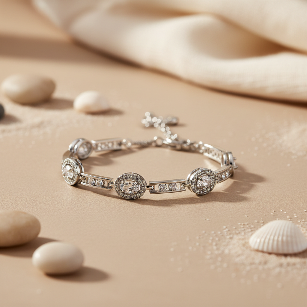 Silver Bracelet with CZ Stones | Women's Jewelry | Daily Wear