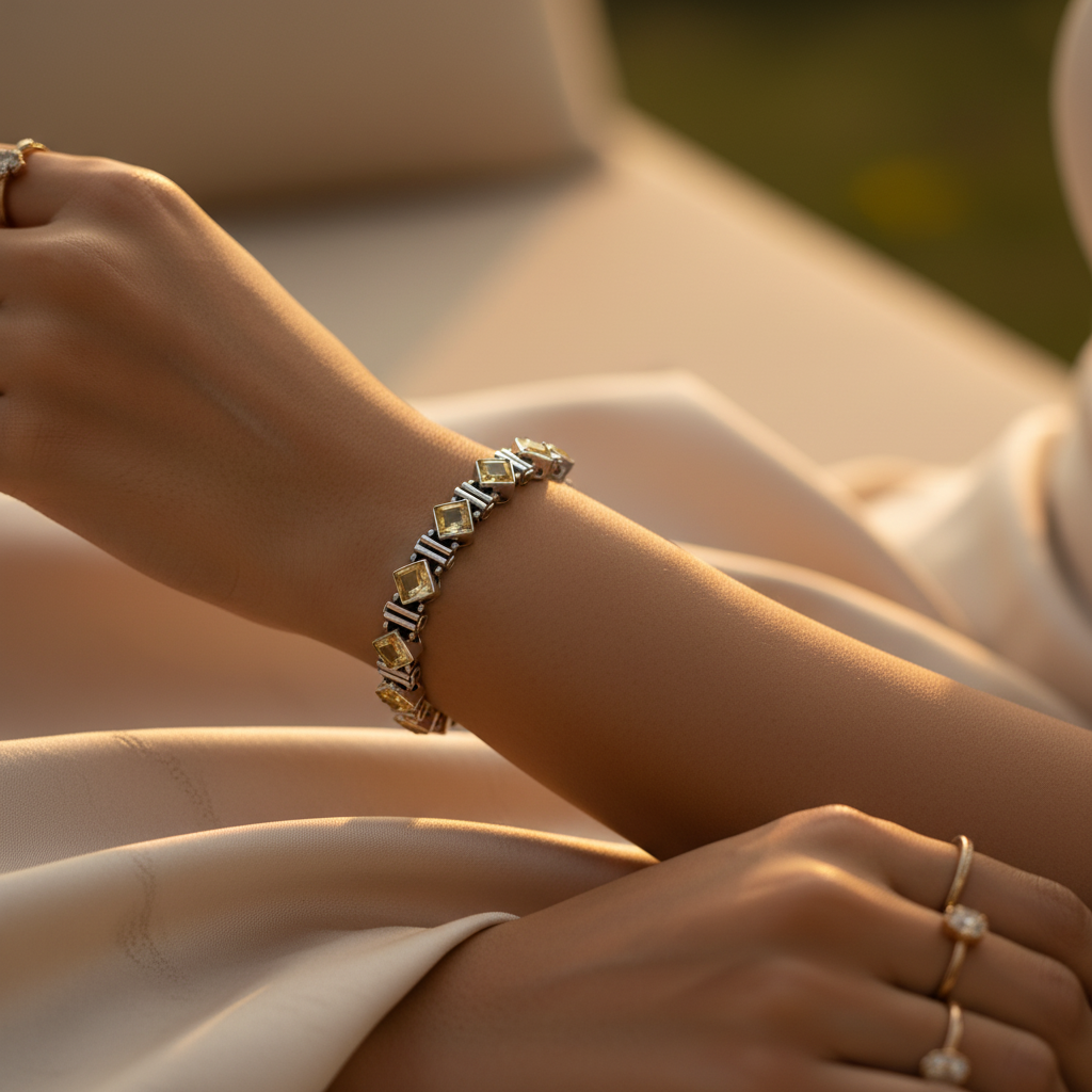 925纯银紫水晶手链（女士款）| 方形宝石首饰