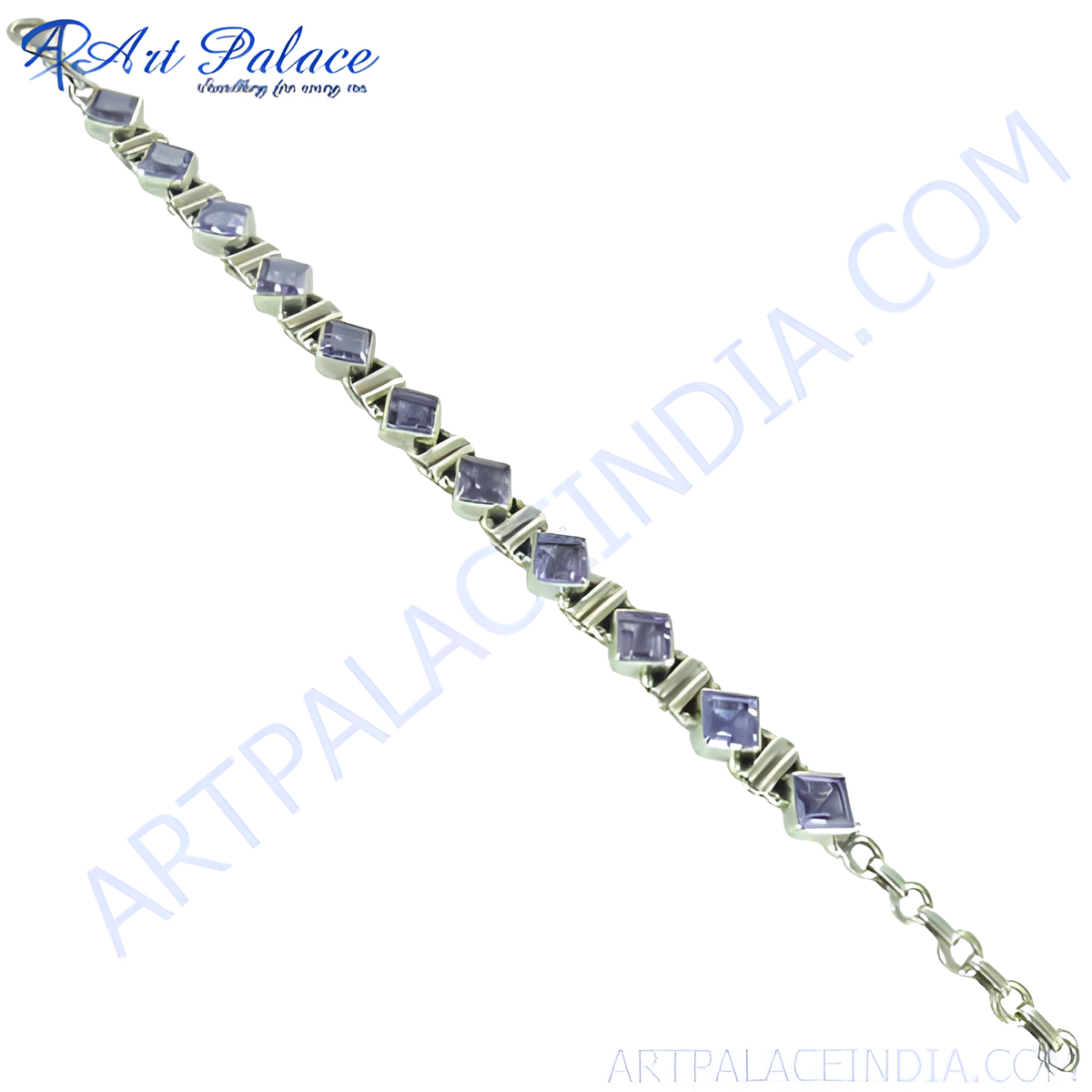 925 silver amethyst bracelet with square purple gemstones, perfect for women