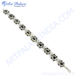将图像加载到图库查看器中， 925 sterling silver black onyx floral design chain bracelet
