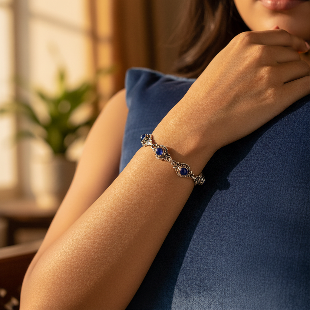 925纯银蓝色宝石手链（女士款）| 礼品首饰