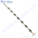 将图像加载到图库查看器中， 925 sterling silver chain bracelet with blue gemstones. A delicate piece for women.
