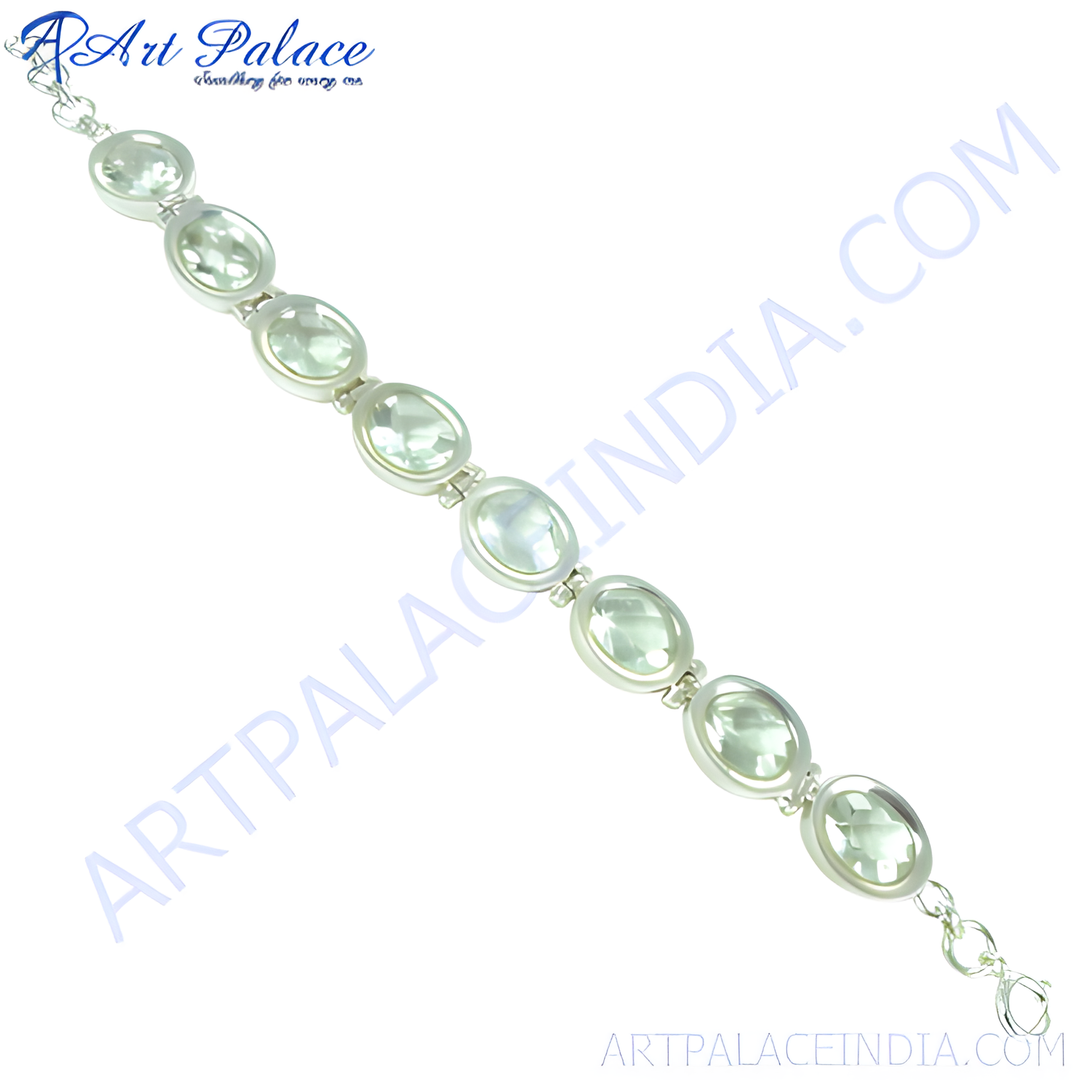 925 sterling silver chain bracelet with oval-shaped green amethyst gemstones
