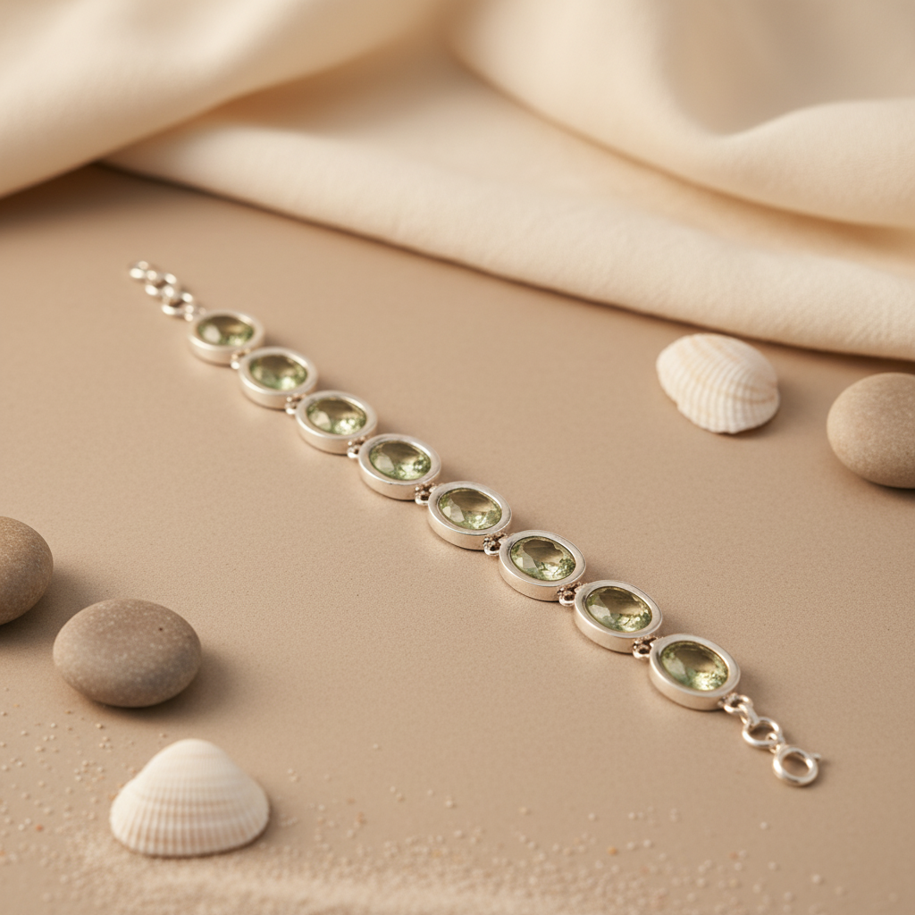 925 Silver Green Amethyst Bracelet for Women | Gift Jewelry