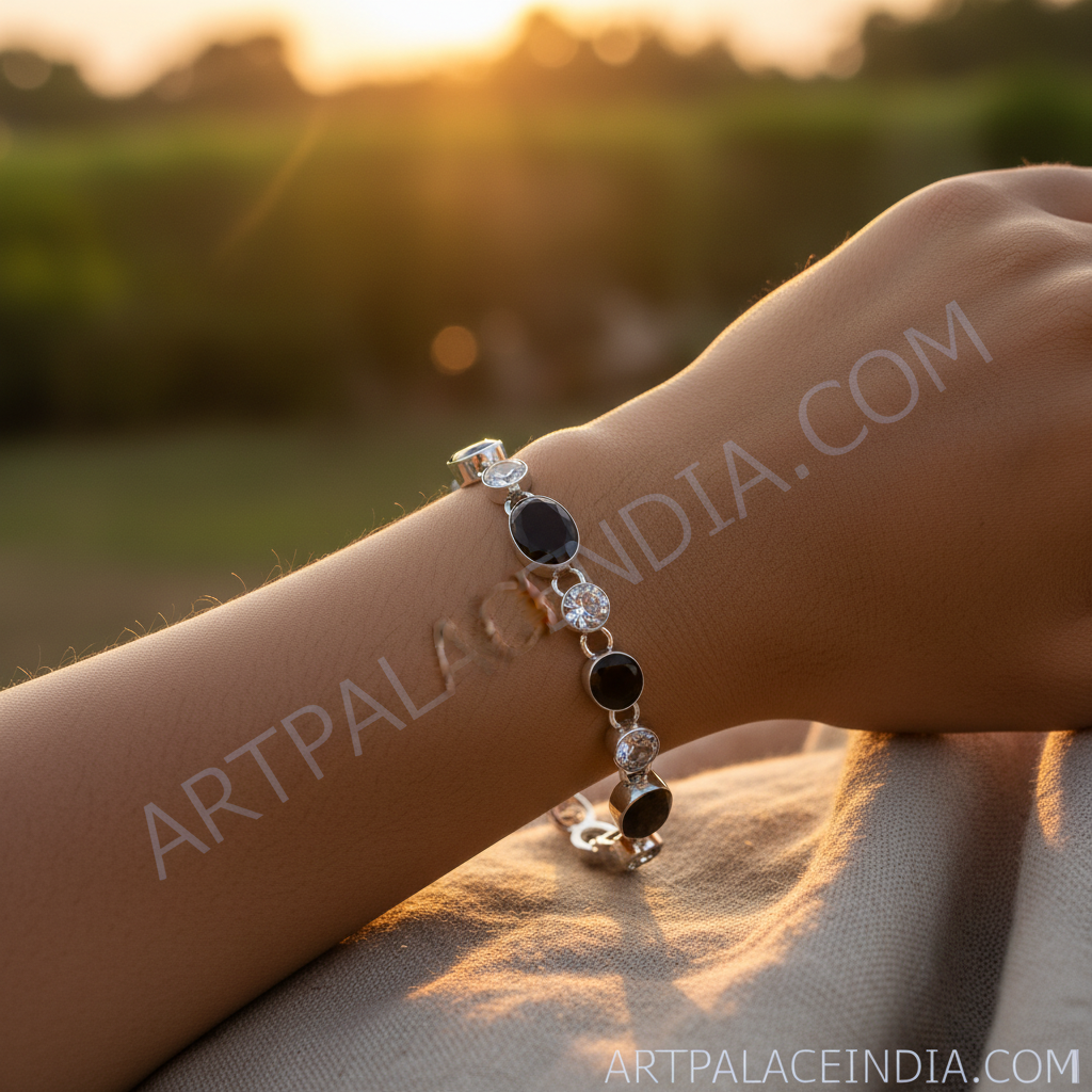 925 Silver Black Onyx & CZ Bracelet for Women | Gift Jewelry