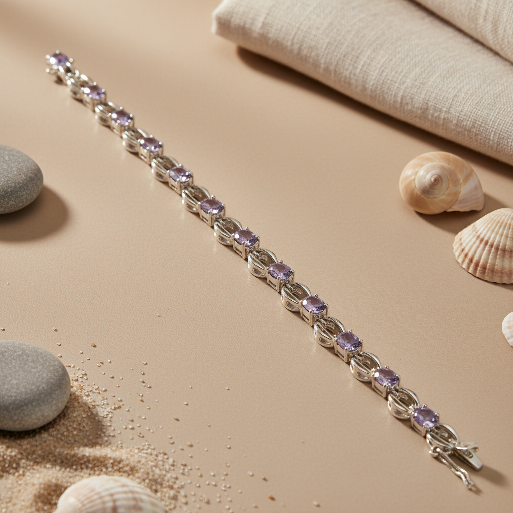 Silver Bracelet with Amethyst Gemstones for Women | Gift Jewelry