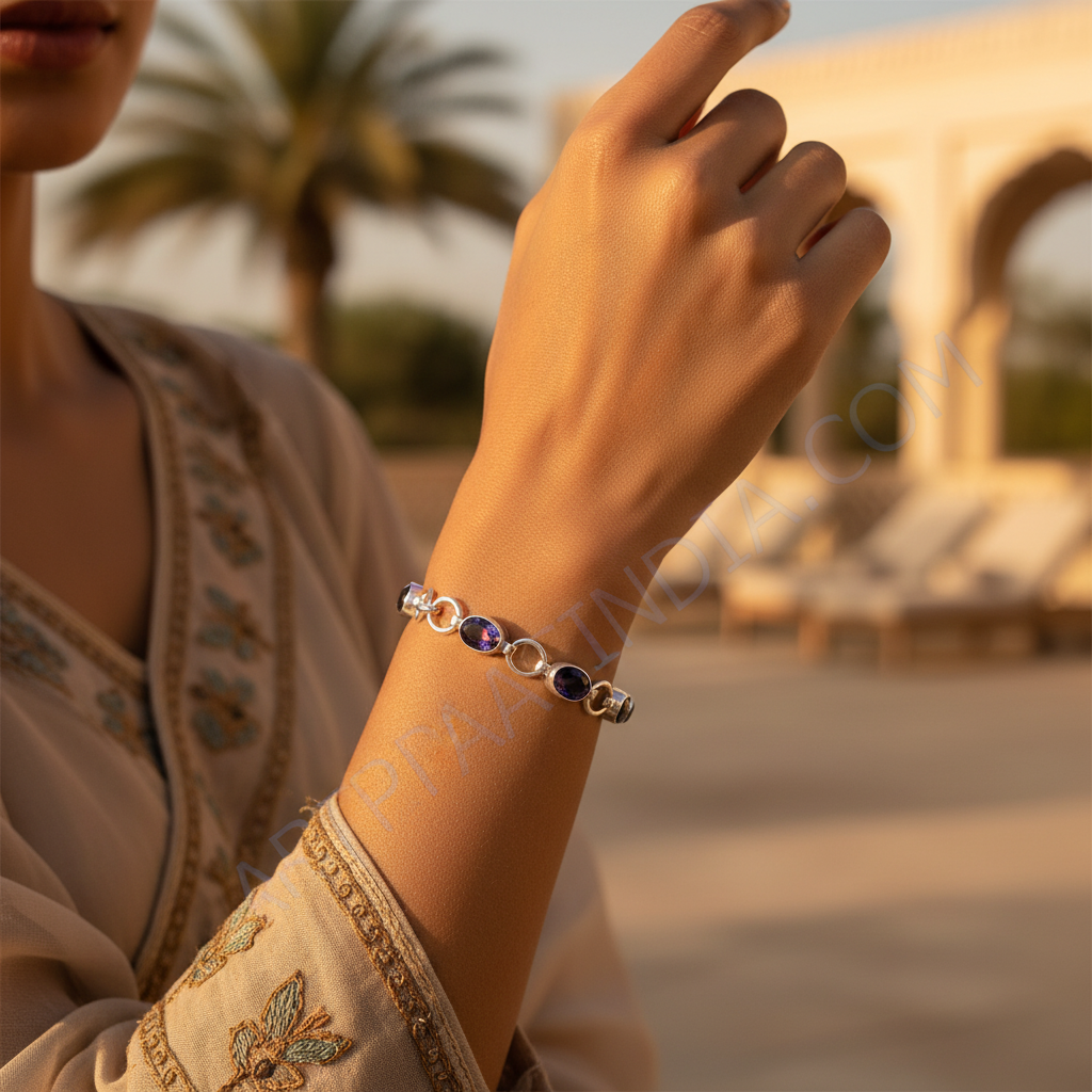 925 Silver Iolite Bracelet for Women | Oval Gemstone Jewelry