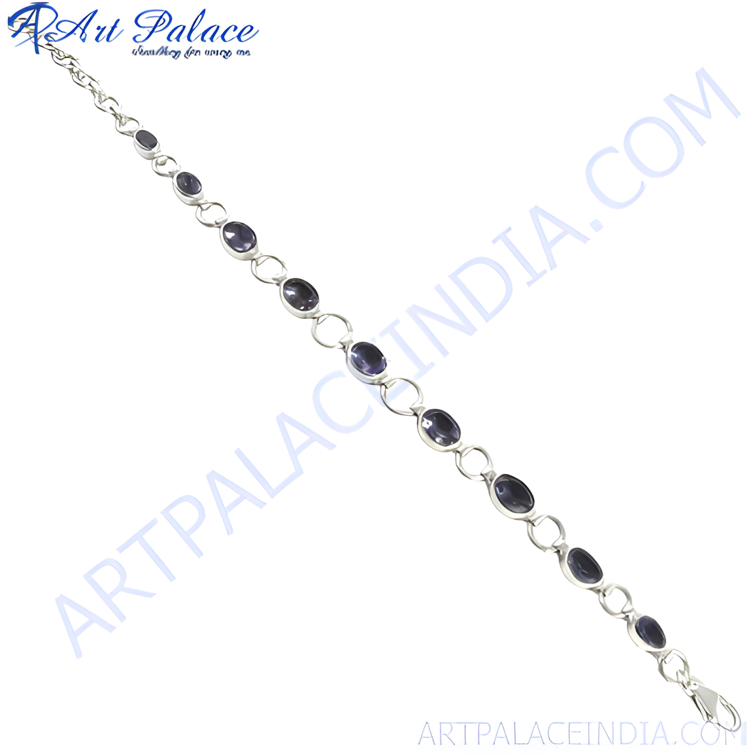 925 sterling silver chain bracelet with oval-cut violet-blue iolite gemstones