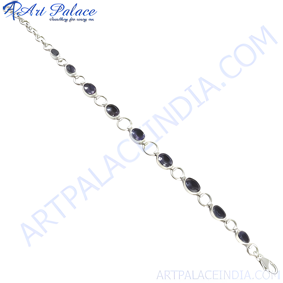 925 sterling silver chain bracelet with oval cut violet blue iolite gemstones