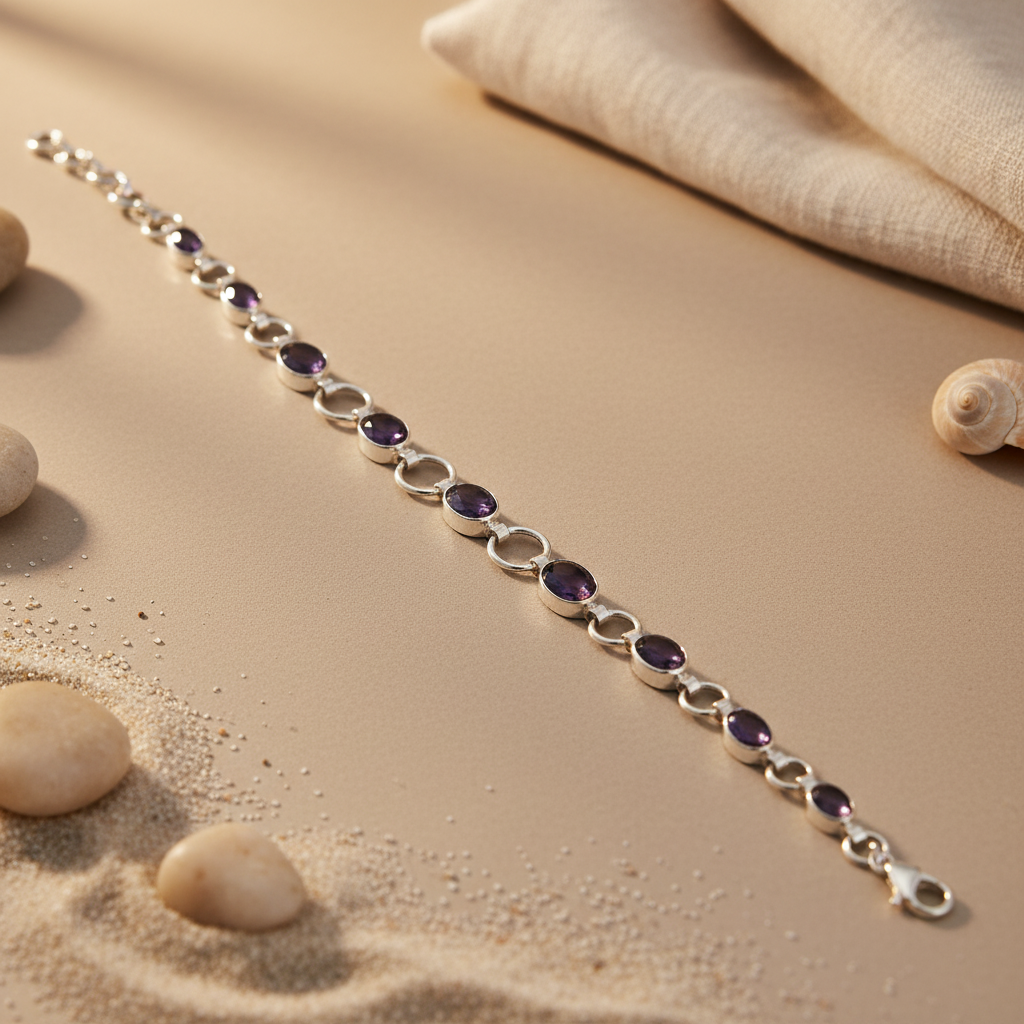 925 Silver Iolite Bracelet for Women | Oval Gemstone Jewelry