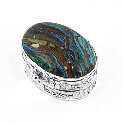 Silver Pill Box with Gemstone | Decorative Jewelry Box