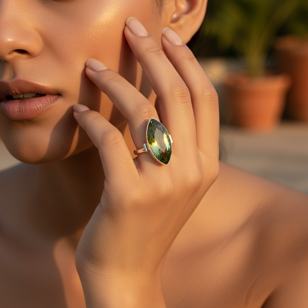 925 Silver Green Gemstone Pendant | Marquise Cut | Women's Jewelry