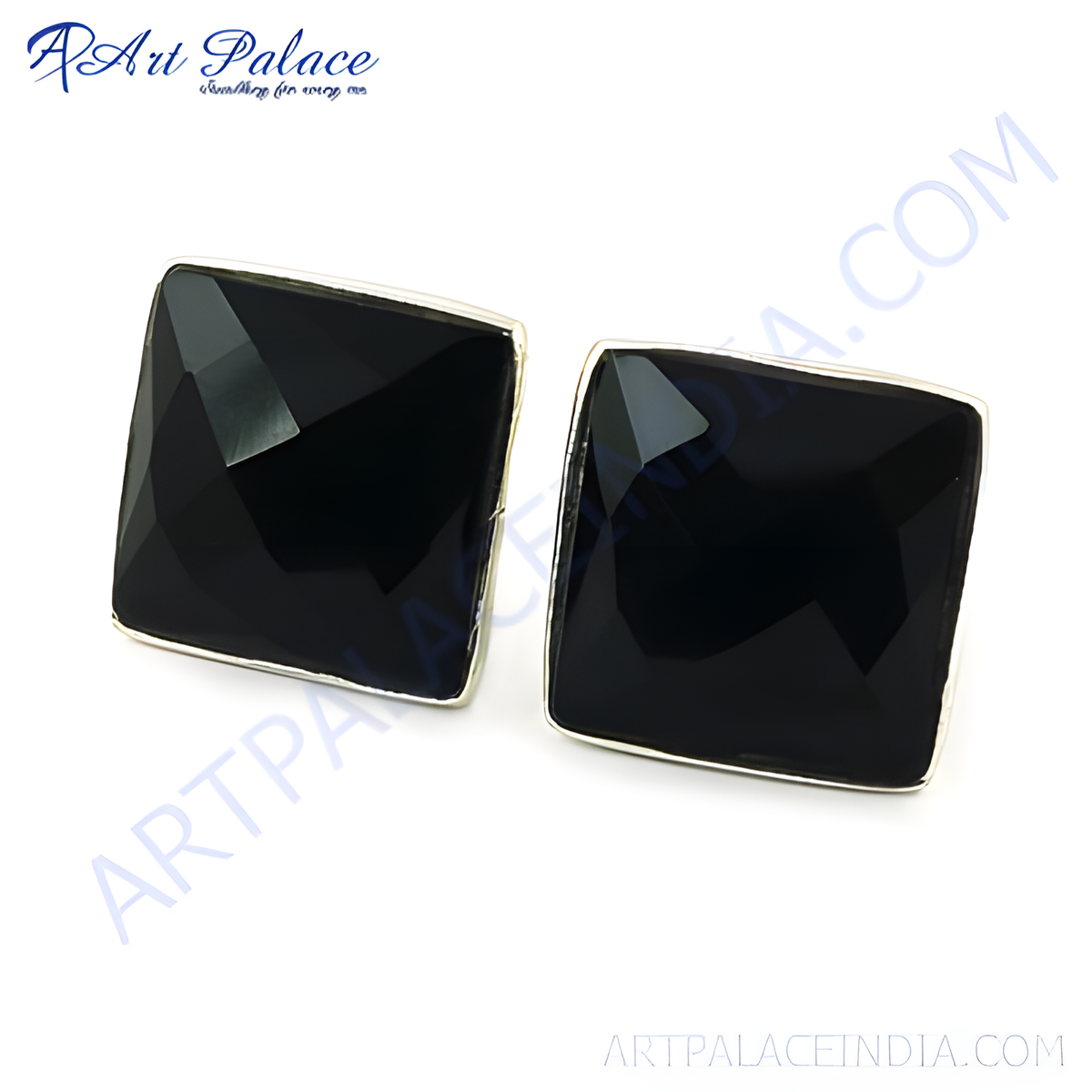 925 sterling silver square stud earrings with black onyx gemstone