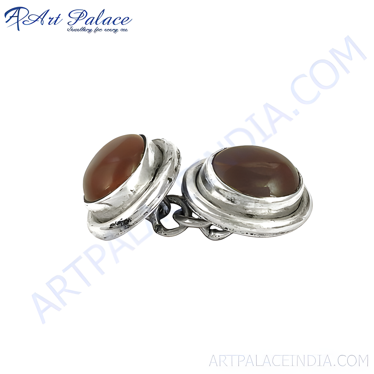 Silver cufflinks with oval shaped, earthy red carnelian gemstones