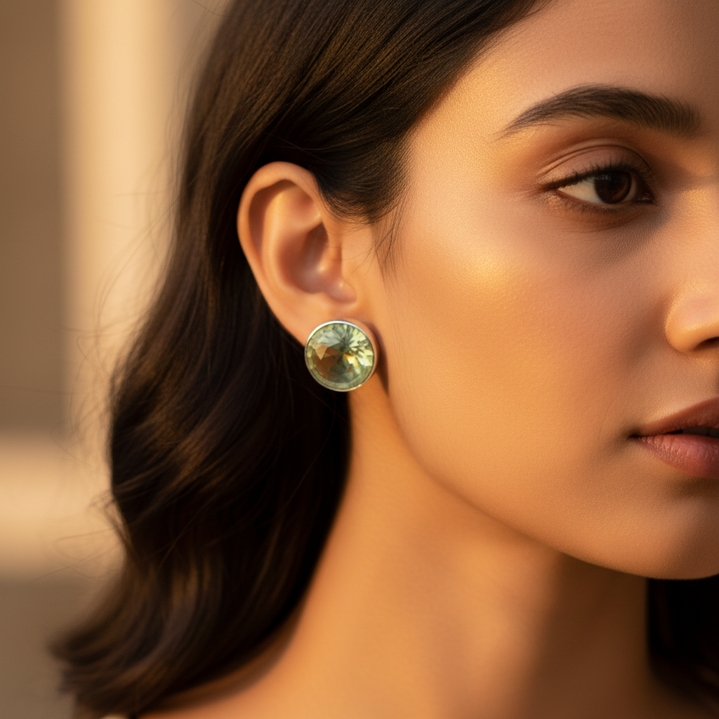 925 silver green amethyst stud earrings for women | gift