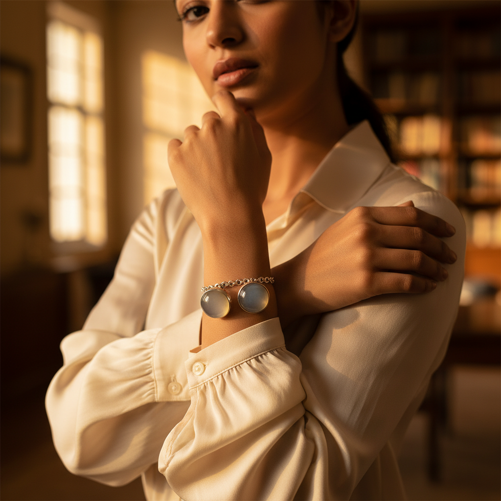 Silver Cufflinks with Gray Gemstone | Men's Wedding Gift