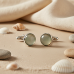 Load image into Gallery viewer, Silver Cufflinks with Gray Gemstone | Men's Wedding Gift
