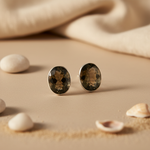 Load image into Gallery viewer, Silver Smoky Quartz Oval Stud Earrings | Women's Jewelry
