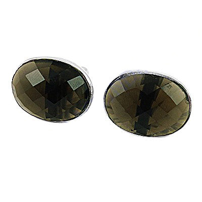 Silver Smoky Quartz Oval Stud Earrings | Women's Jewelry