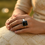 Load image into Gallery viewer, Silver Onyx Cufflinks for Men | Square Gemstone | Gift
