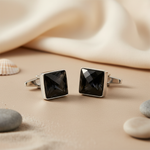 Load image into Gallery viewer, Silver Onyx Cufflinks for Men | Square Gemstone | Gift
