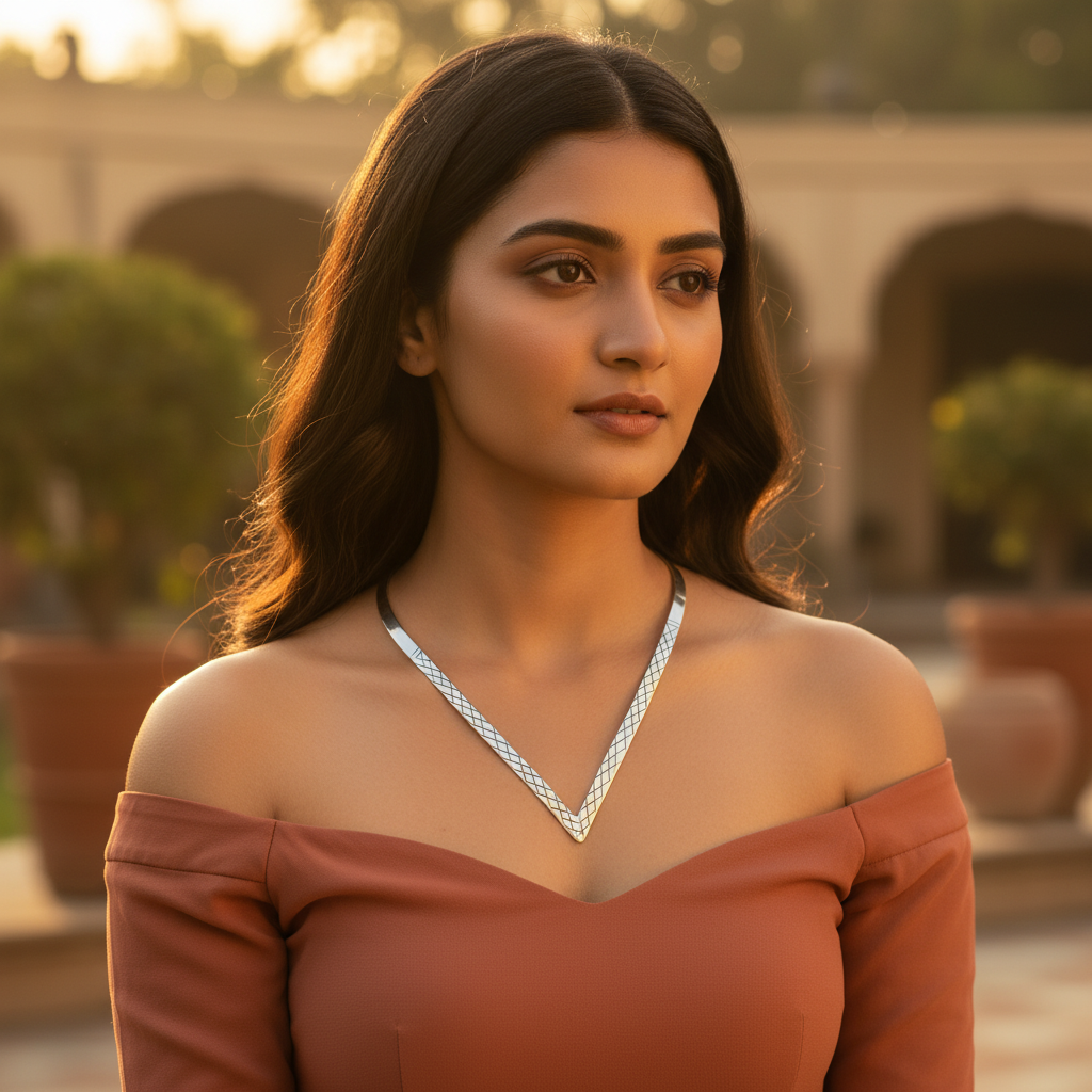 Silver V-Shaped Collar Necklace for Women | Fashion Jewelry