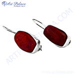 Load image into Gallery viewer, Silver drop earrings with a vibrant red stone for women, perfect everyday wear.
