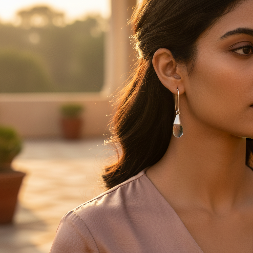 Silver Teardrop Earrings with Gemstone | Dangle Earrings for Women