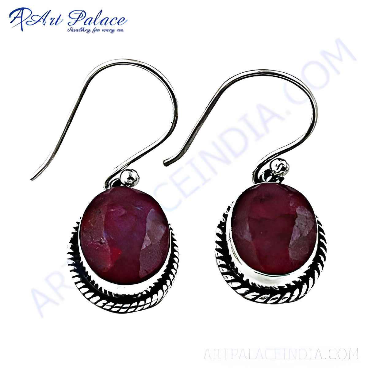 925 sterling silver dangle earrings with round cut red ruby gemstones