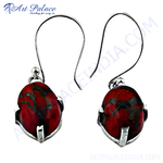 Load image into Gallery viewer, Red jasper stone dangle earrings set in silver metal, perfect for women&#39;s daily wear jewelry.
