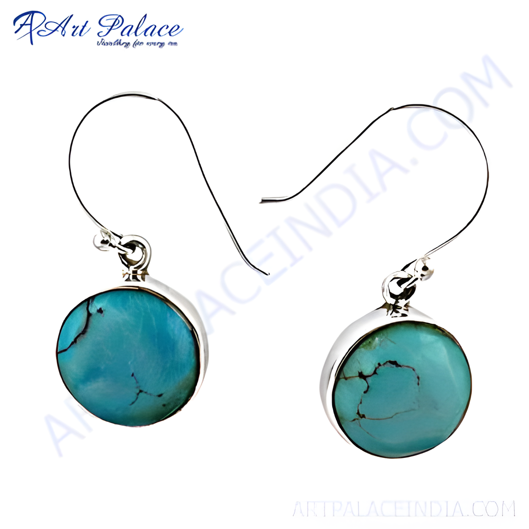 925 sterling silver dangle earrings with round turquoise gemstones, turquoise and silver earrings.