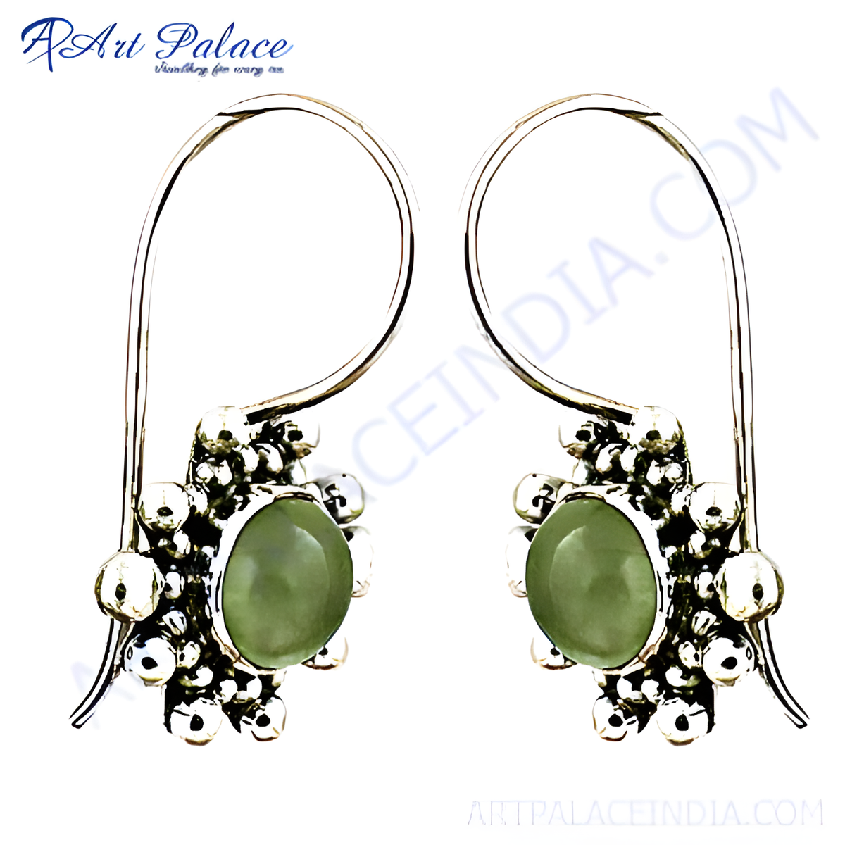 925 sterling silver dangle earrings with a green oval gemstone, suitable for women