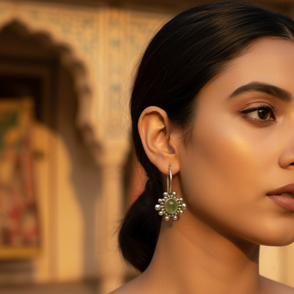 925 Silver Green Gemstone Earrings for Women | Dangle Earrings