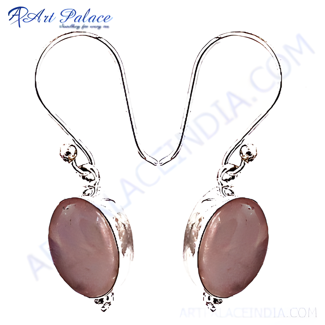 925 sterling silver drop earrings with oval, blush-colored stones, perfect for a gift.