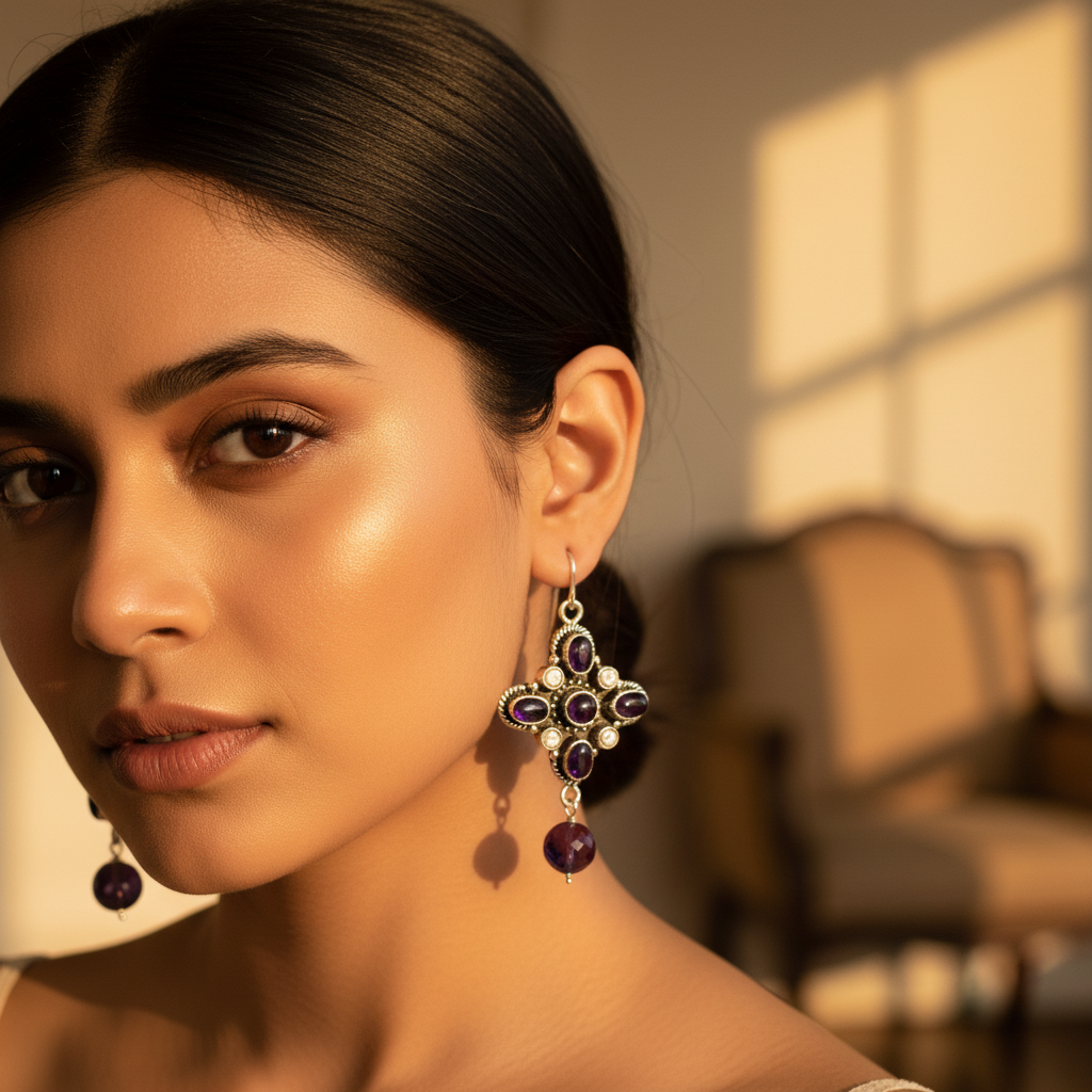 925 Silver Amethyst Drop Earrings | Gemstone Jewelry for Women