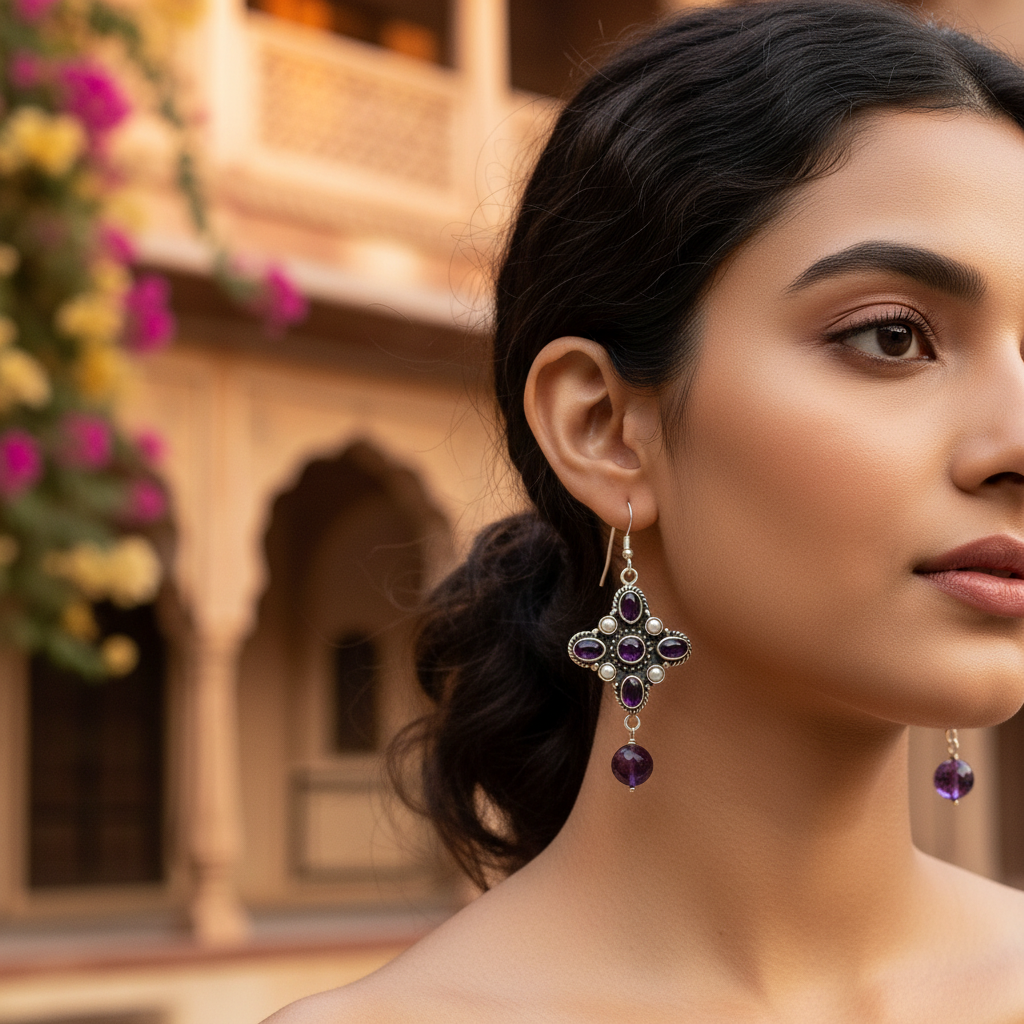 925 Silver Amethyst Drop Earrings | Gemstone Jewelry for Women