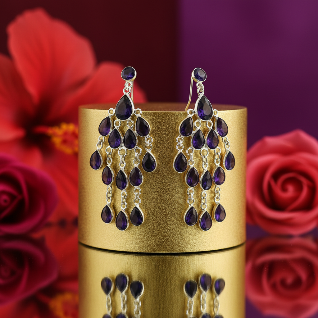 925 Silver Amethyst Chandelier Earrings for Women | Gift