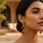 Load image into Gallery viewer, 925 Silver Garnet &amp; Coral Drop Earrings | Gemstone Jewelry for Women
