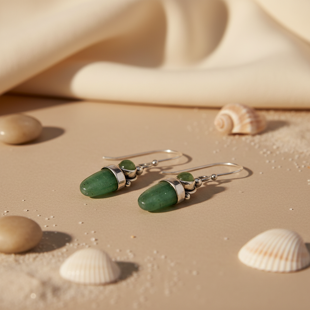 925 Silver Green Stone Drop Earrings | Women's Jewelry Gift