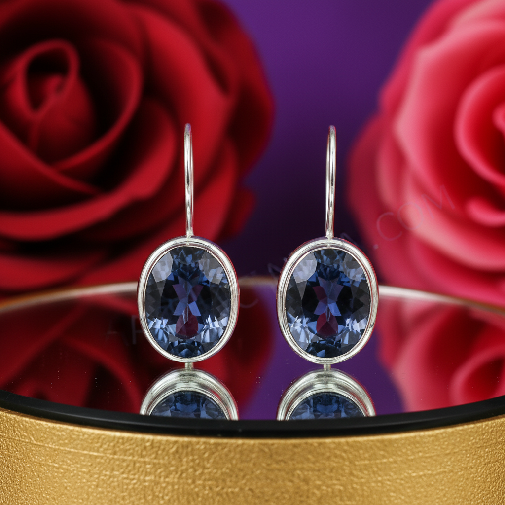 925纯银蓝色宝石水滴耳环，女士款 | 礼物