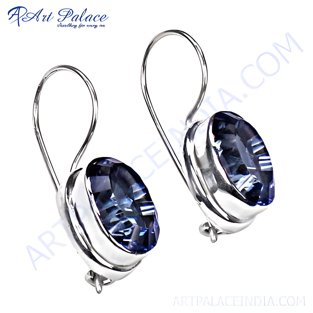 925 sterling silver drop earrings with faceted blue gemstones, perfect for women.