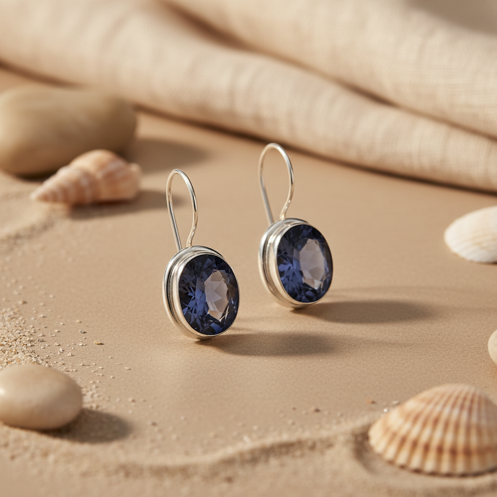 925 Silver Blue Gemstone Drop Earrings for Women | Gift