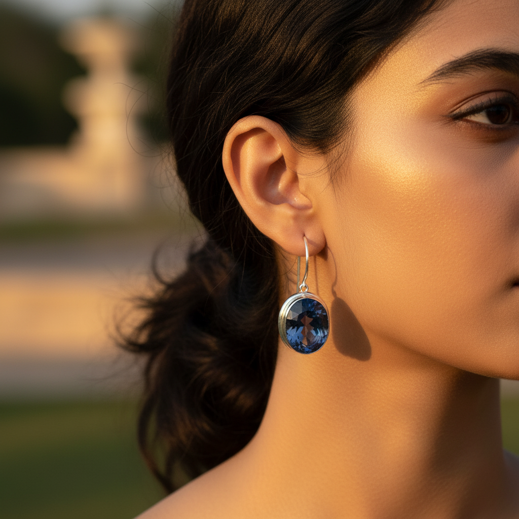 925 Silver Blue Gemstone Drop Earrings for Women | Gift