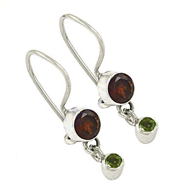 925 silver garnet & peridot drop earrings for women | gift