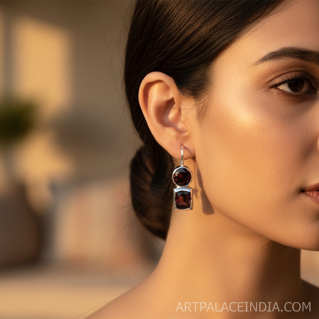 925 Silver Garnet Drop Earrings for Women | Gemstone Jewelry