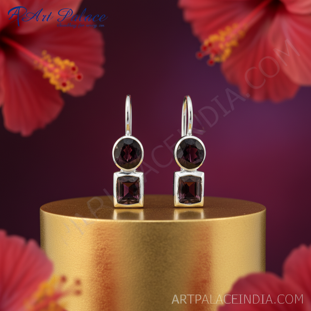 925 Silver Garnet Drop Earrings for Women | Gemstone Jewelry