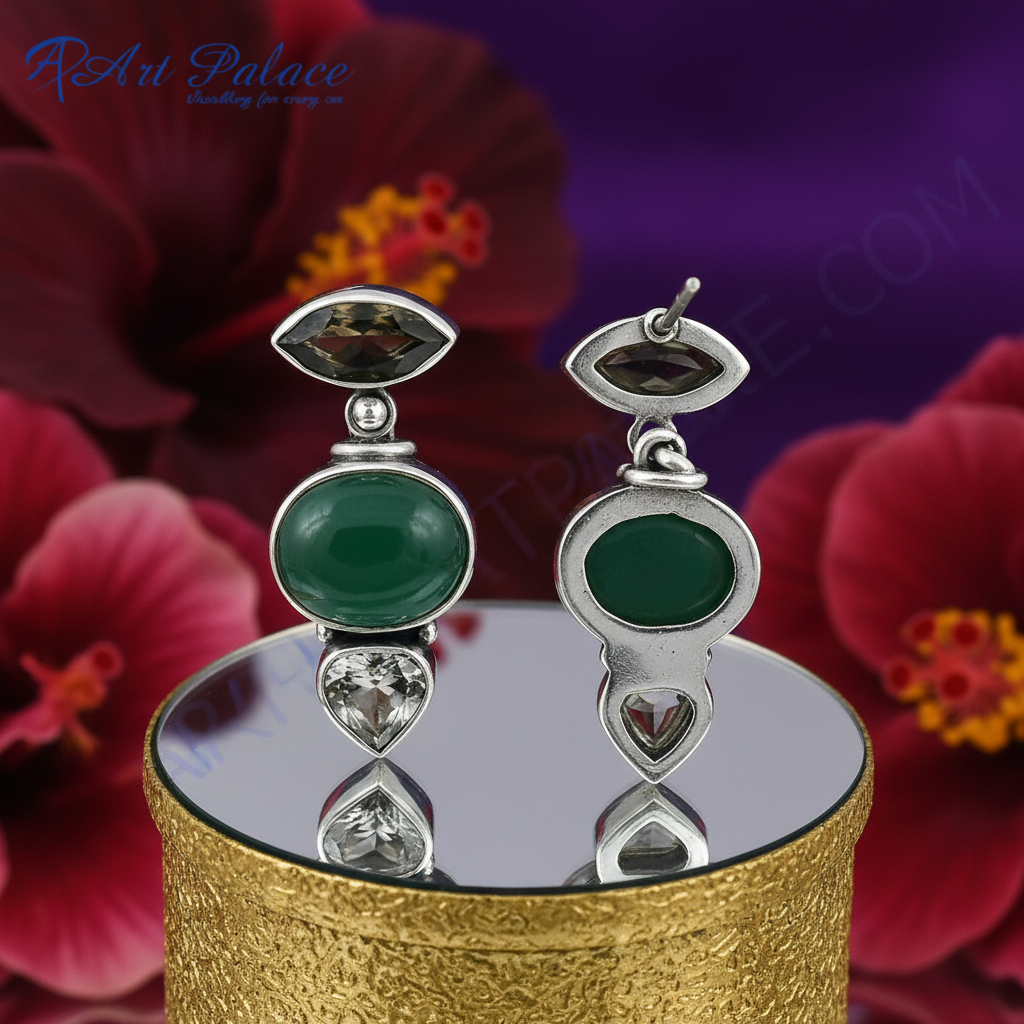 925 Silver Green Onyx Earrings for Women | Dangle Earrings
