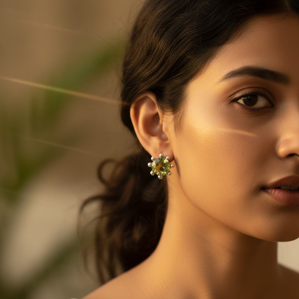 925 Silver Peridot Drop Earrings for Women | Green Gemstone